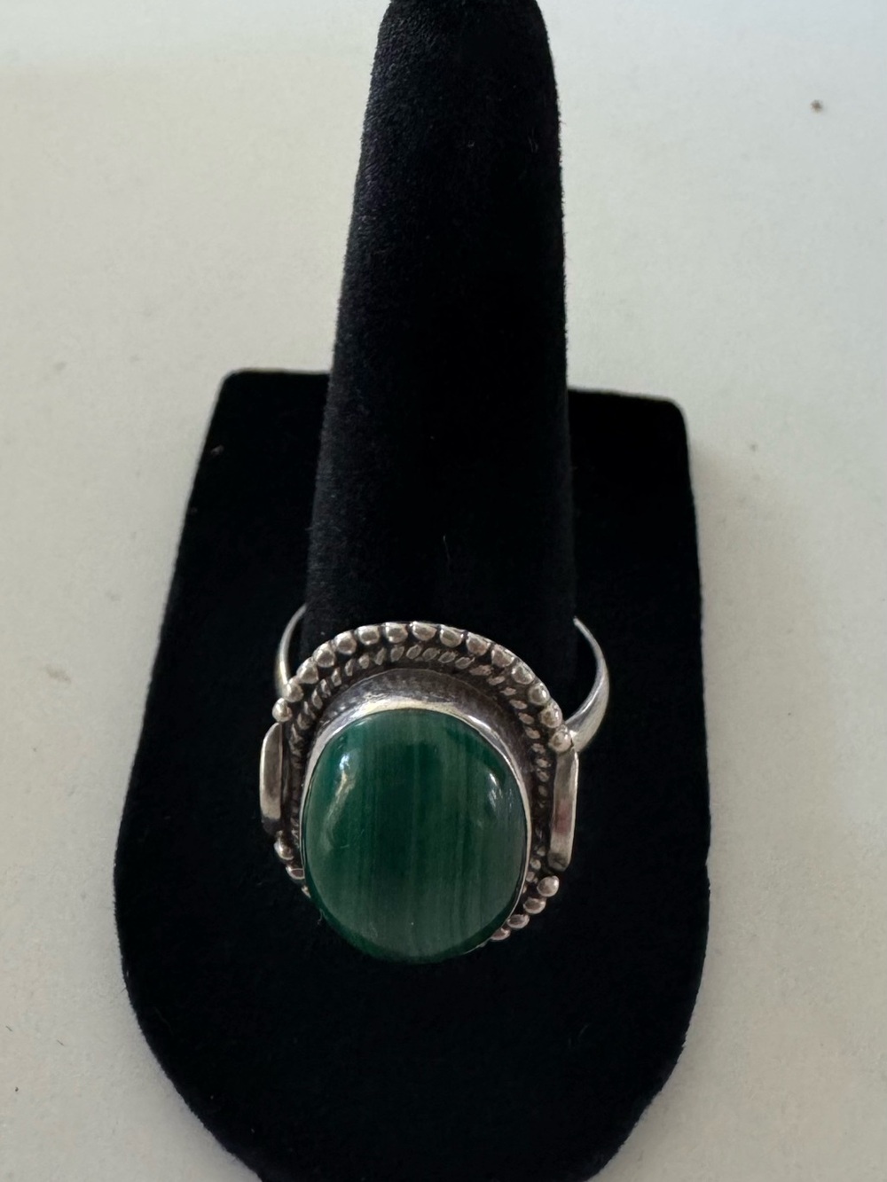 925 Sterling Silver and Malachite Oval Ring